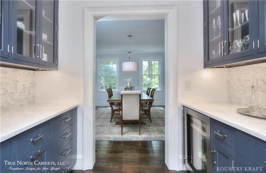 Custom Crafted Hale Navy Butlers Pantry Cabinetry located in Darien, Connecticut