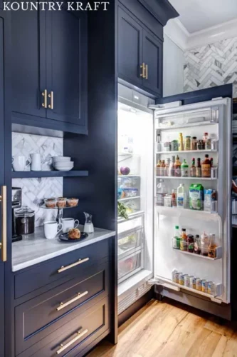 Refrigerator, mini counter, and hale navy kitchen cabinets Bay Head, NJ