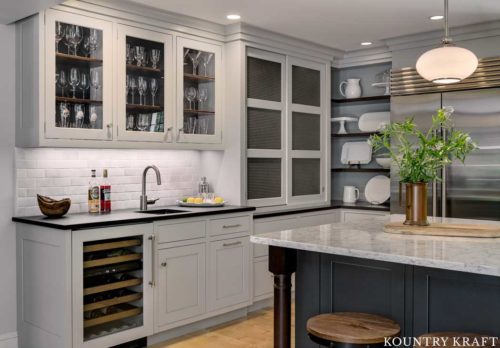 Harbor Gray Kitchen Cabinets were Featured in this Transitional Kitchen Located in Stratham, New Hampshire