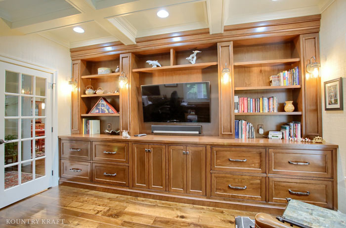 Karamel Study Cabinets with open shelves for a home located in Wernersville, Pennsylvania