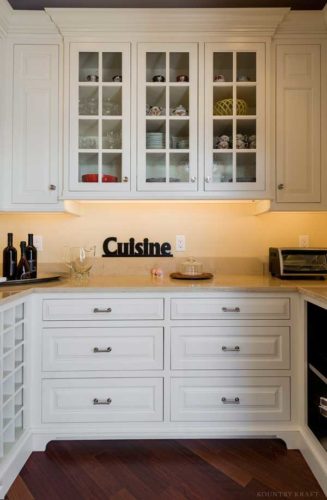 Glass cabinet doors above counter Cape Neddick, ME