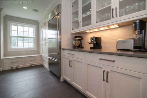 Kitchen cabinet, refrigerator and counter with under cabinet lighting Madison, NJ