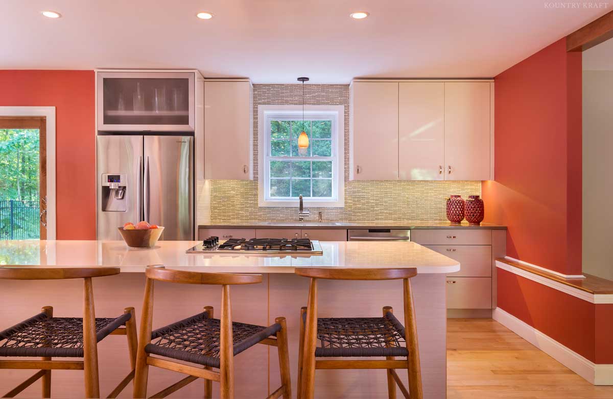 Refrigerator and island with seating and built in range Exeter, NH