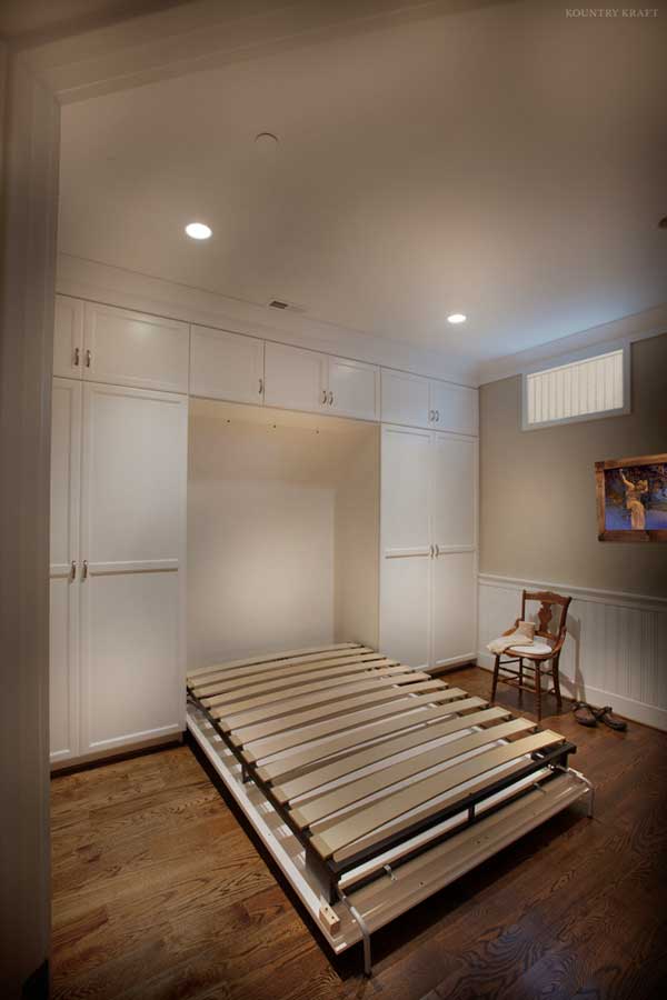 White cabinets open Murphy bed Bethesda, MD