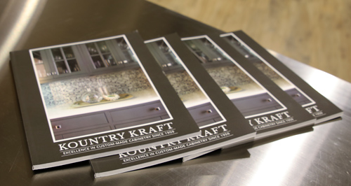 Literature of designs featuring custom cabinetry manufactured by Kountry Kraft