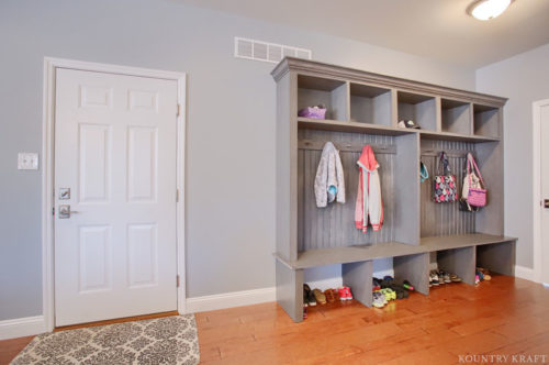Custom Mudroom Cabinets for an Entryway with coat racks and storage cabinets in Sinking Spring, Pennsylvania