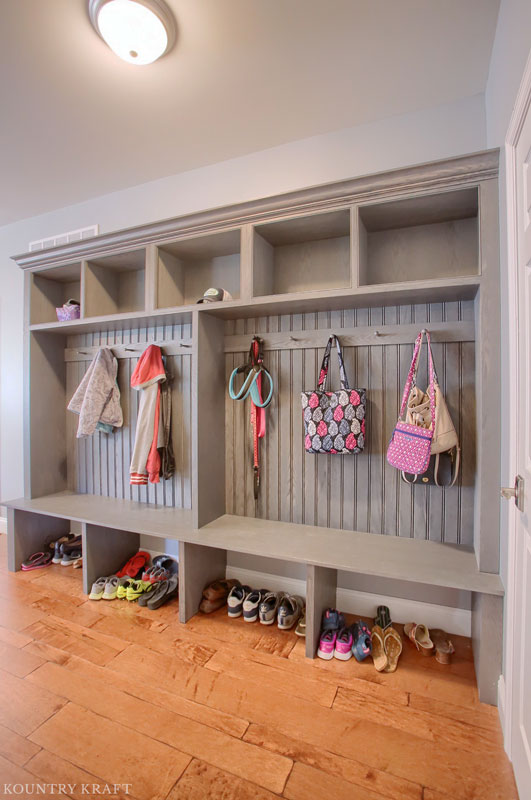 Custom Gray Wolf Cabinets for a Transitional Style Mudroom Entryway in Sinking Spring, Pennsylvania