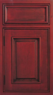Door Style: CRP10797<br>Drawer Style: M1593<br>Wood Species: Knotty Pine<br>Finish Color: Midnight Red<br>Source Book Page Number: G-P-25 2/01