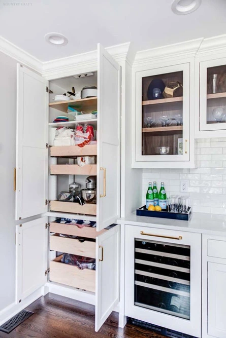 Custom pantry with pull out drawers and shelves in Summit, New Jersey