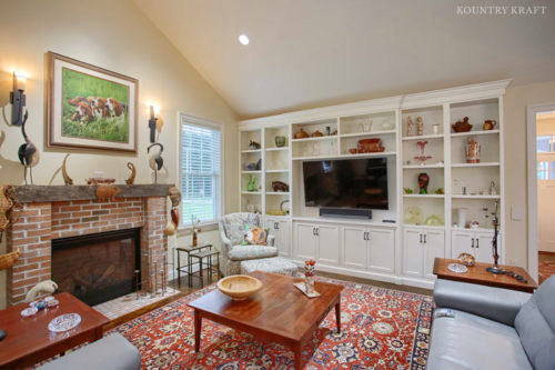 Seashell Living Room Cabinetry Entertainment Center with Open Shelves in Wernersville, Pennsylvania