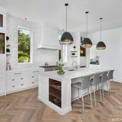 Single Wall Kitchen with White Christmas Painted Cove Inset Cabinets in Naples, Florida