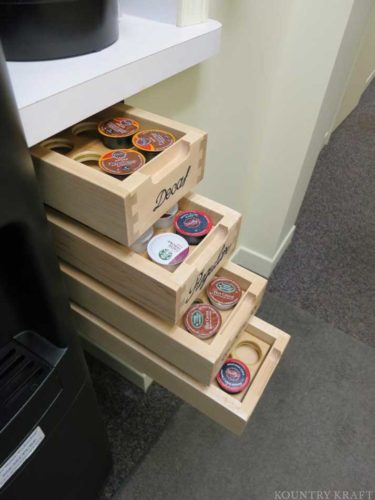 organized keurig coffee cups for small kitchen storage ideas