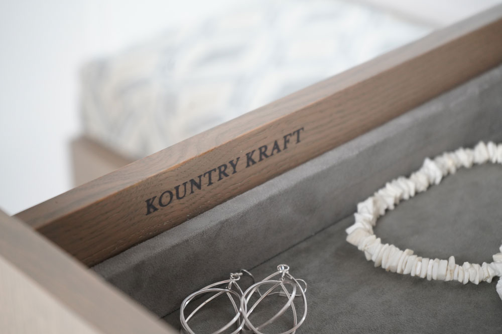 Custom drawers marked with Kountry Kraft brand name