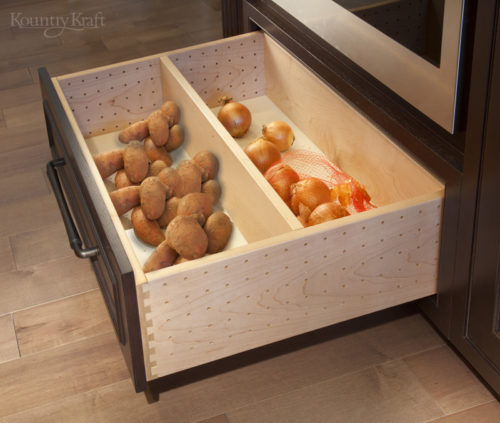 Custom Storage drawers for vegetables a kitchen in Ellicott City, Maryland
