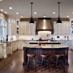 Overall view of kitchen with island and white cabinets Ellicott City, MD