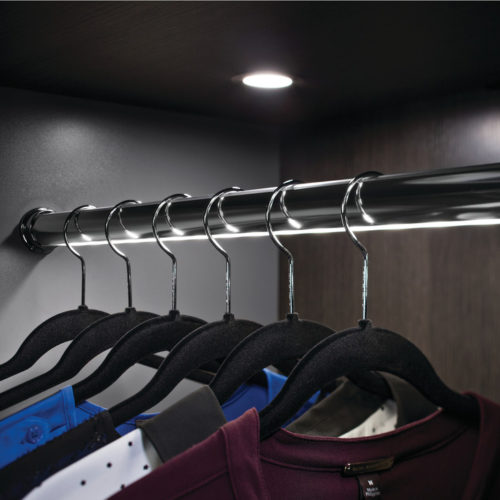 Walk-in Closet Design with LED Lighted Closet Rods 