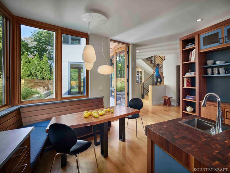 Walnut Wood Cabinets, Shelves and Bench Seat for a kitchen in Princeton, New Jersey