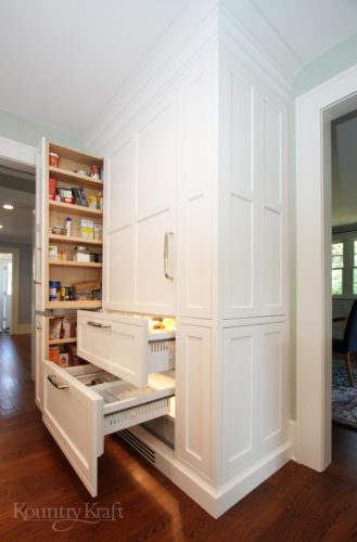 Custom Cabinetry with freezer drawers and pull out pantry