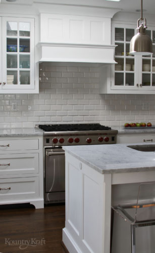 White cabinets in Bethesda, Maryland with marble countertops