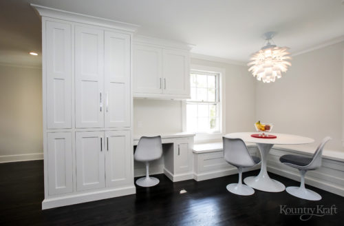 Custom white cabinets for a seating area in New Jersey
