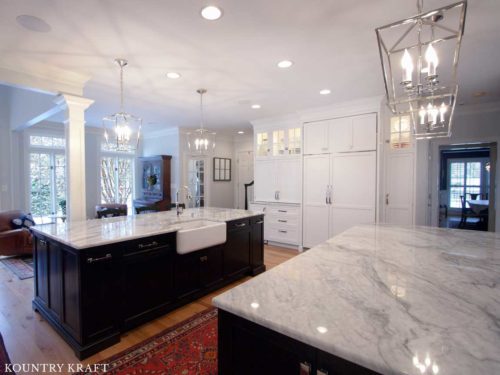 White and Black Kitchen Cabinets were Crafted for this Transitional Kitchen in Reisterstown, Maryland