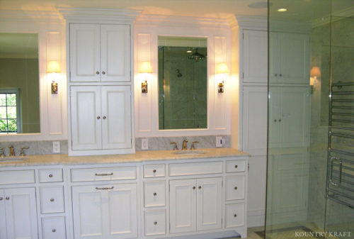White Bathroom Cabinetry Double Vanity includes two undermount sinks in Berwyn, Pennsylvania