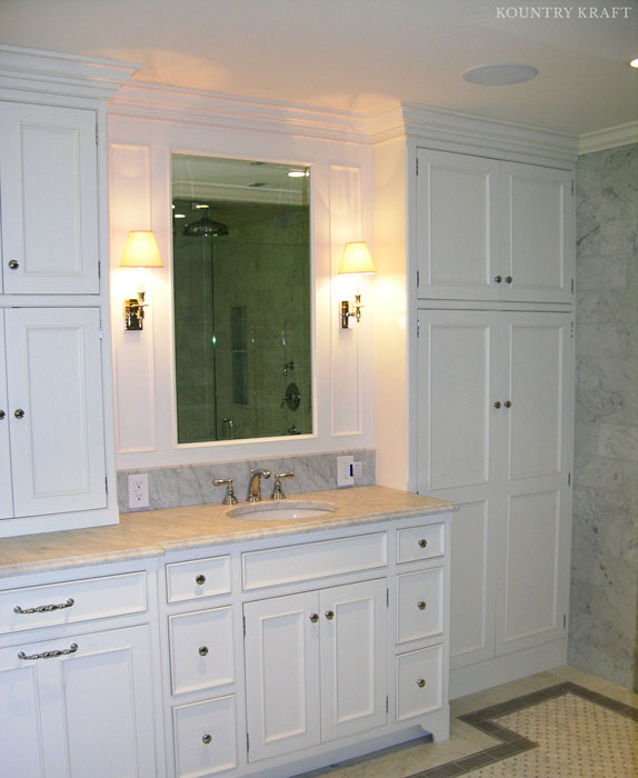 White Double Vanity Cabinetry for a Master Bath located in Berwyn, Pennsylvania