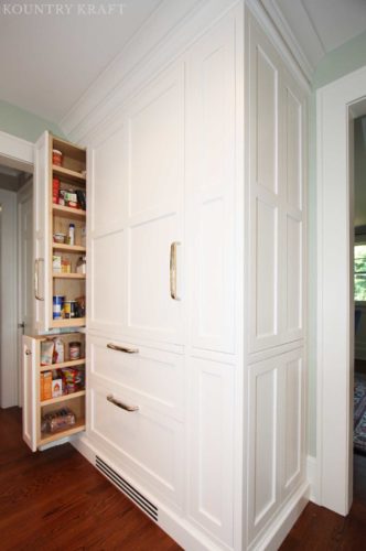 Hard Maple wood white cabinet concealing refrigerator and pantry Madison, NJ