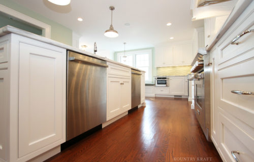 Alpine white cabinet, oven, and island with two built in dishwashers Madison, NJ