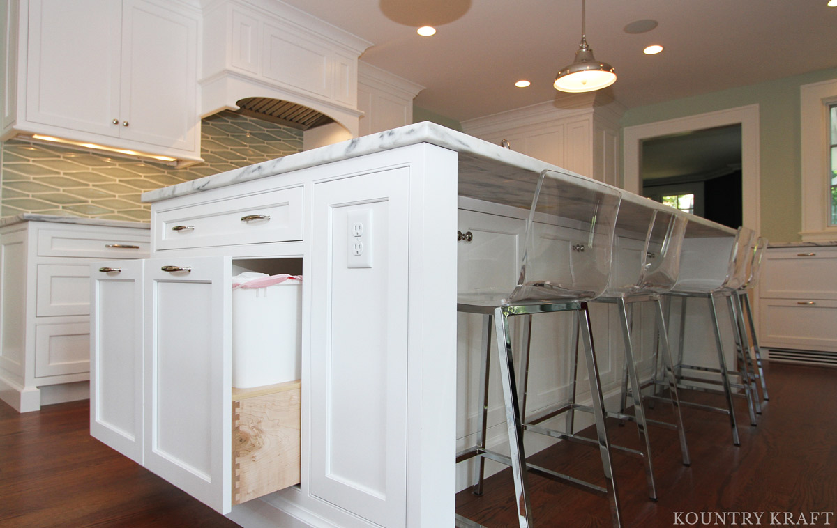 Custom Kitchen Island Cabinets With Pull Out Wastebaskets