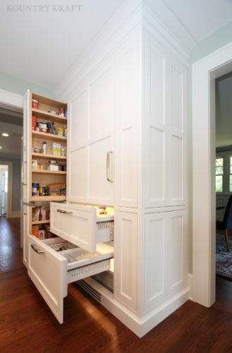 Subzero refrigerator blended seamlessly into white cabinet Madison, NJ