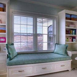 Window seat, white bookcase cabinets, and mini desk with chair Ellicott City, MD