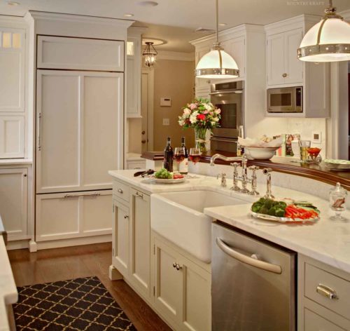 White kitchen cabinet, oven, microwave and island Chatham, NJ