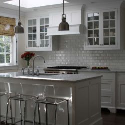 White kitchen cabinets and island with clear seats Bethesda, MD