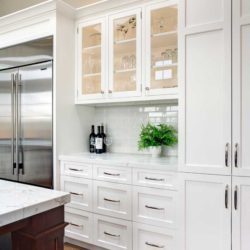 White Kitchen Cabinets with Glass Doors Was Crafted for a Kitchen in Lafayette California