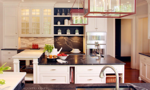 Beaded Inset White Cabinets and twin islands with sinks and towel rack New Canaan, CT