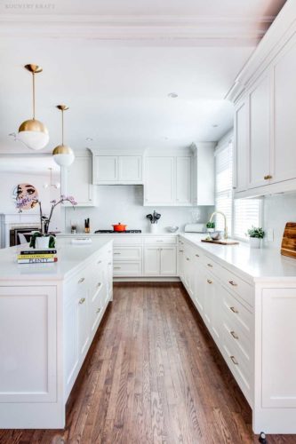White kitchen with white counters and island Short Hills, NJ