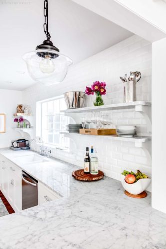 Current Kitchen Trends includes Open Shelving which Creates a Unique Aesthetic to your Kitchen
