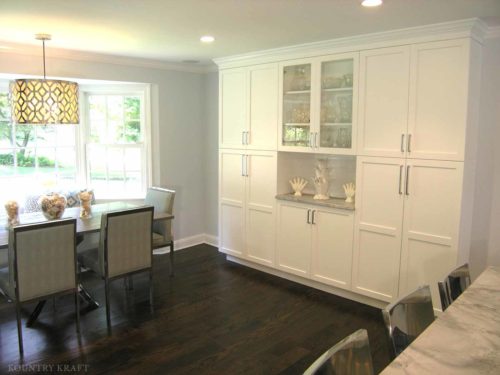 White hutch between kitchen and dining room Darien, CT