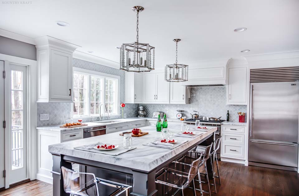 Wrought Iron Kitchen Island and White Cabinets for a kitchen in Towaco, NJ