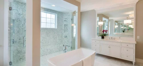 Custom White Vanity Cabinet with one sink for a Master Bath